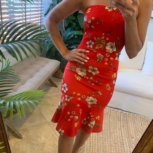Red and floral flare dress